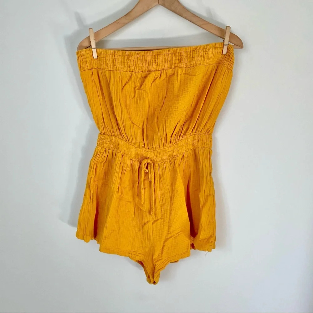 Shein Cotton Gauzy Shirred Panel Tie Waist Tube Romper - Picture 2 of 5